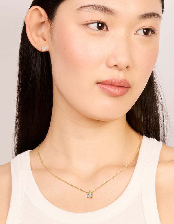 Gold Plated Pear Cubic Zirconia Necklace & Earrings Set