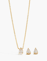 Gold Plated Pear Cubic Zirconia Necklace & Earrings Set - link has visual effect only