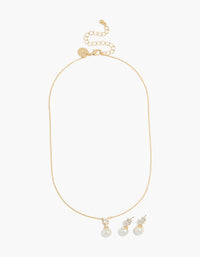 Gold Plated Cubic Zirconia Pearl Necklace & Earrings Set - link has visual effect only