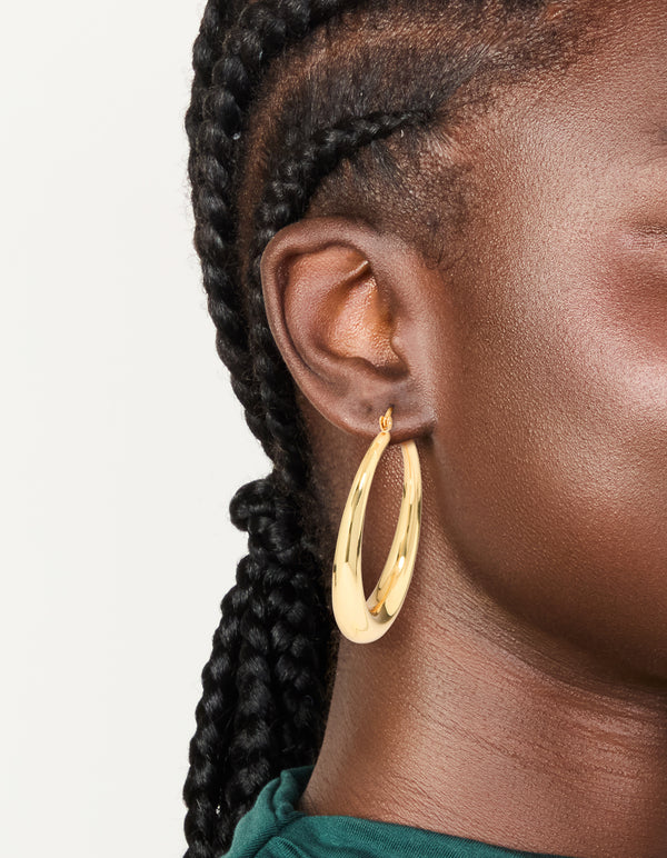 Gold Plated Thick Thin Hoop Earrings