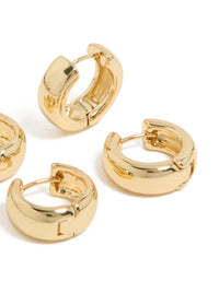 Highlighting gold plated huggie earrings in a 2-pack post detail view - link has visual effect only