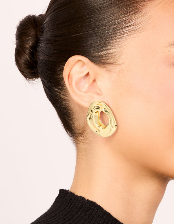 Gold Plated Open Organic Circle Stud Earrings