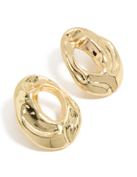 Showcasing gold plated open organic circle stud earrings front view - link has visual effect only