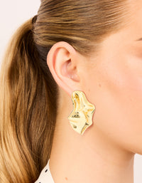 Gold Plated Wavy Organic Drop Stud Earrings - link has visual effect only