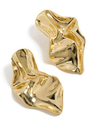 Presenting gold plated wavy organic drop stud earrings with a polished finish front view - link has visual effect only