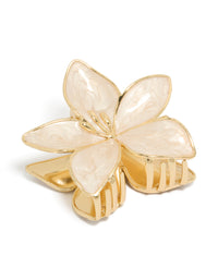 Featuring a floral enamel tropical stem hair claw clip in gold and cream front view - link has visual effect only
