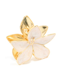 Showcasing a floral enamel tropical stem hair claw clip in gold and cream side view - link has visual effect only
