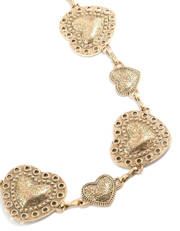 Antique Gold Western Heart Belt