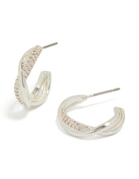 Silver Plated Cubic Zirconia Twist Hoop Earrings - link has visual effect only