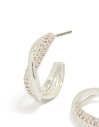 Silver Plated Cubic Zirconia Twist Hoop Earrings - link has visual effect only