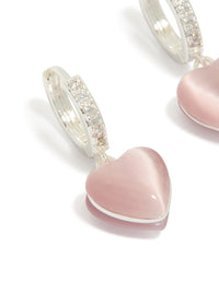 Silver Plated Pave Cubic Zirconia Heart Drop Huggie Earrings - link has visual effect only