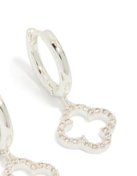 Silver Plated Cubic Zirconia Flower Huggie Drop Earrings - link has visual effect only