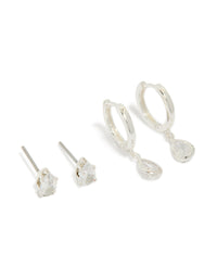 Silver Plated Cubic Zirconia Hoop & Stud Earrings 2-Pack - link has visual effect only