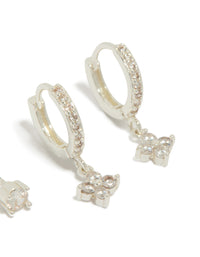 Silver Plated Cubic Zirconia Studs & Flower Huggie Earrings 2-Pack - link has visual effect only