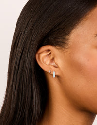 Silver Plated Cubic Zirconia Trio Stud & Huggie Earrings 2-Pack - link has visual effect only