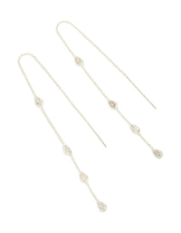 Silver Plated Station Pear Cubic Zirconia  Threader Earrings - link has visual effect only