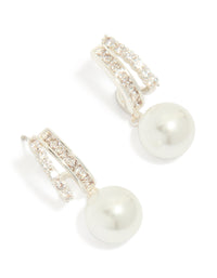 Silver Plated Cubic Zirconia Illusion Pearl Drop Earrings - link has visual effect only
