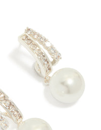 Silver Plated Cubic Zirconia Illusion Pearl Drop Earrings - link has visual effect only