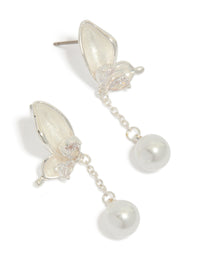 Silver Plated Enamel Butterfly Pearl Drop Earrings - link has visual effect only