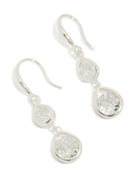 Silver Plated Double Teardrop Cubic Zirconia Hook Earrings - link has visual effect only
