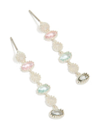 Silver Plated Pink & Blue Cubic Zirconia Oval & Round Stone Drop Earrings - link has visual effect only