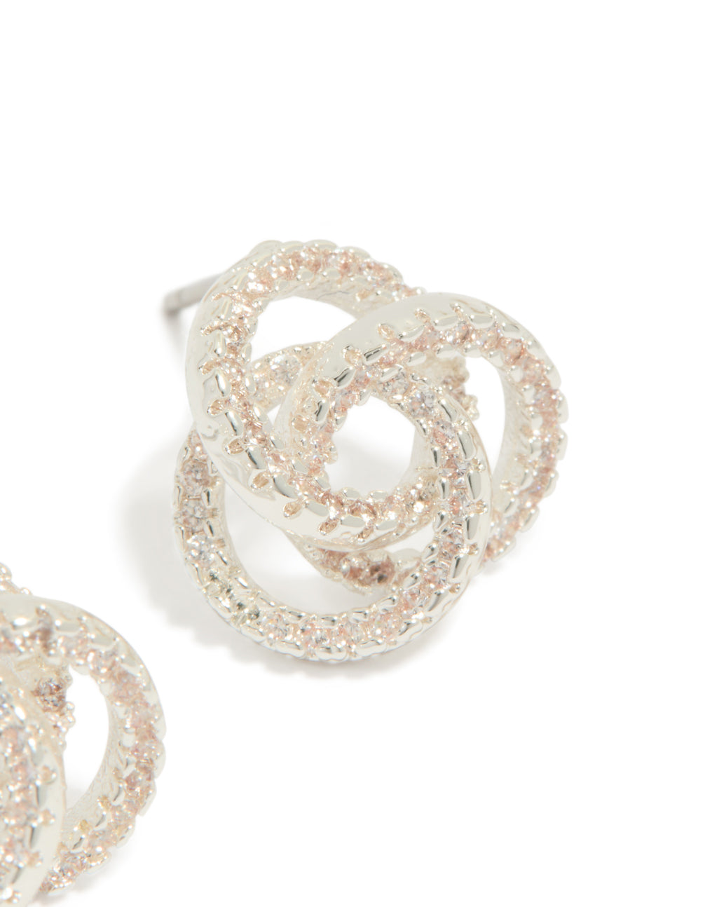 Designed with silver plated cubic zirconia Milky Way earrings post detail view