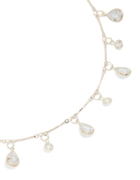 Silver Plated Cubic Zirconia Teardrop Charms Necklace - link has visual effect only