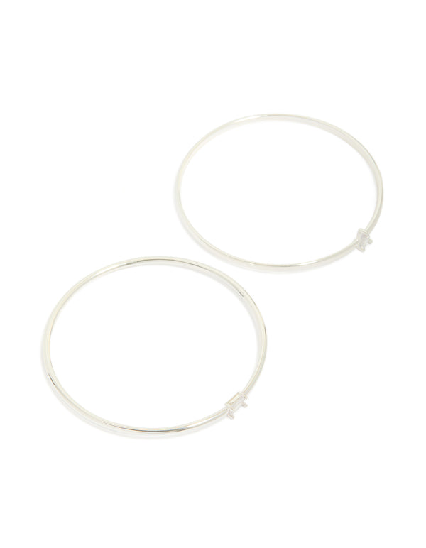 Silver Plated Rectangular & Teardrop Cubic Zirconia Bangles 2-Pack
