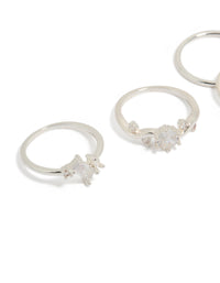 Crafted from silver plated material, this cubic zirconia marquise leaf ring 4-pack features with clear crystal stone details close up view - link has visual effect only