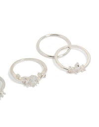 Featuring silver plated cubic zirconia marquise leaf rings in a 4-pack with crystal side detail view - link has visual effect only