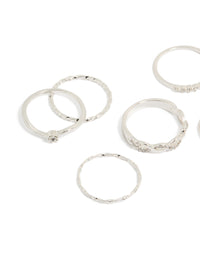 Silver Plated Diamante & Twisted Rings 6-Pack - link has visual effect only