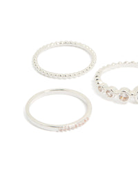 Silver Plated Cubic Zirconia Bezel Rings 5-Pack - link has visual effect only