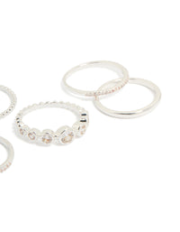 Silver Plated Cubic Zirconia Bezel Rings 5-Pack - link has visual effect only