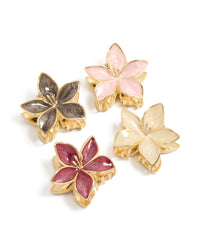 Discover gold pink burgundy enamel frangipani claw clips in a 4-pack with floral design and glitter accents front view - link has visual effect only