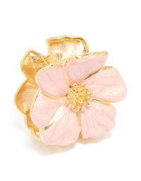 Discover a floral enamel blossom hair claw clip in light pink and gold side view - link has visual effect only