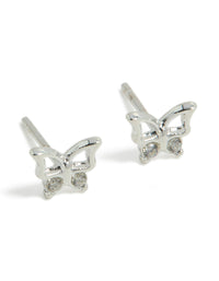 Showcasing dainty butterfly stud earrings crafted from waterproof stainless steel in silver front view - link has visual effect only