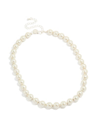 Beautiful pearl and diamante rondell necklace in silver plated material front view - link has visual effect only