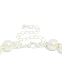 Stunning pearl and diamante rondell necklace with silver plated clasp detail view - link has visual effect only