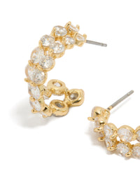 Featuring gold plated cubic zirconia double layered small hoop earrings with detailed close up view - link has visual effect only