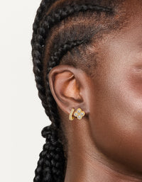 Gold Plated Cubic Zirconia Flower & Huggie Earrings 2-Pack - link has visual effect only