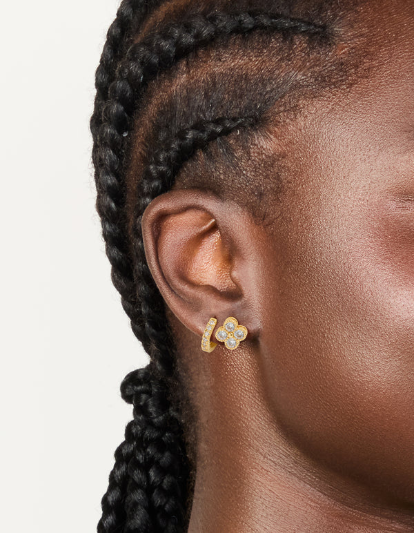 Gold Plated Cubic Zirconia Flower & Huggie Earrings 2-Pack
