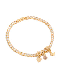 Gold Plated Cubic Zirconia Mixed Charm Tennis Bracelet - link has visual effect only