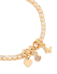 Gold Plated Cubic Zirconia Mixed Charm Tennis Bracelet - link has visual effect only