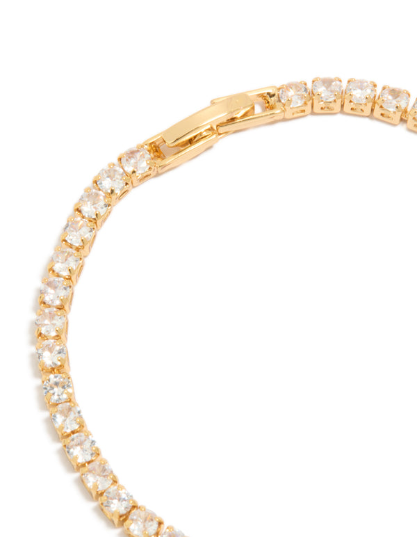 Gold Plated Cubic Zirconia Mixed Charm Tennis Bracelet