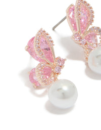 Rose Gold Plated Cubic Zirconia Butterfly Pearl Drop Earrings - link has visual effect only