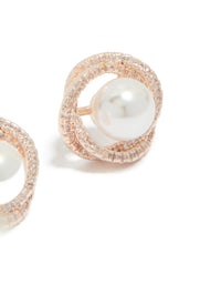 Rose Gold Plated Cubic Zirconia Twist Pearl Stud Earrings - link has visual effect only