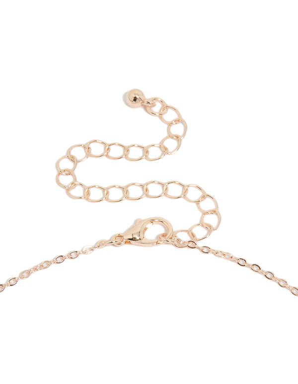Stunning rose gold plated diamante and pink outline flower pendant necklace with floral featuring cubic zirconia clasp detail view