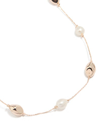 Rose Gold Plated Molten Beads  & Freshwater Pearls Adjustable Necklace - link has visual effect only