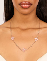 Rose Gold Plated Cubic Zirconia Centre Pink Flower Charms Necklace - link has visual effect only
