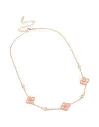 Rose Gold Plated Cubic Zirconia Centre Pink Flower Charms Necklace - link has visual effect only